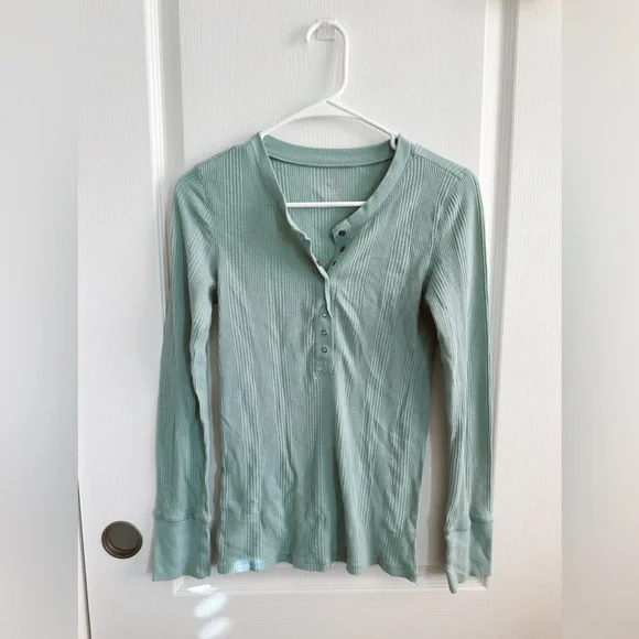 Aerie Mint Henley Long Sleeve Shirt - Picture 1 of 2